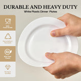 DOMO 100 Count White Plastic Plates 10 Inch, Disposable Heavy Duty Plastic Dinner Plates- Premium Hard Plastic Plates Fancy Disposable White Plates for Weddings, Parties and Events