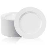 DOMO 100 Count White Plastic Plates 10 Inch, Disposable Heavy Duty Plastic Dinner Plates- Premium Hard Plastic Plates Fancy Disposable White Plates for Weddings, Parties and Events