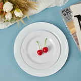 DOMO 100 Count White Plastic Plates 10 Inch, Disposable Heavy Duty Plastic Dinner Plates- Premium Hard Plastic Plates Fancy Disposable White Plates for Weddings, Parties and Events